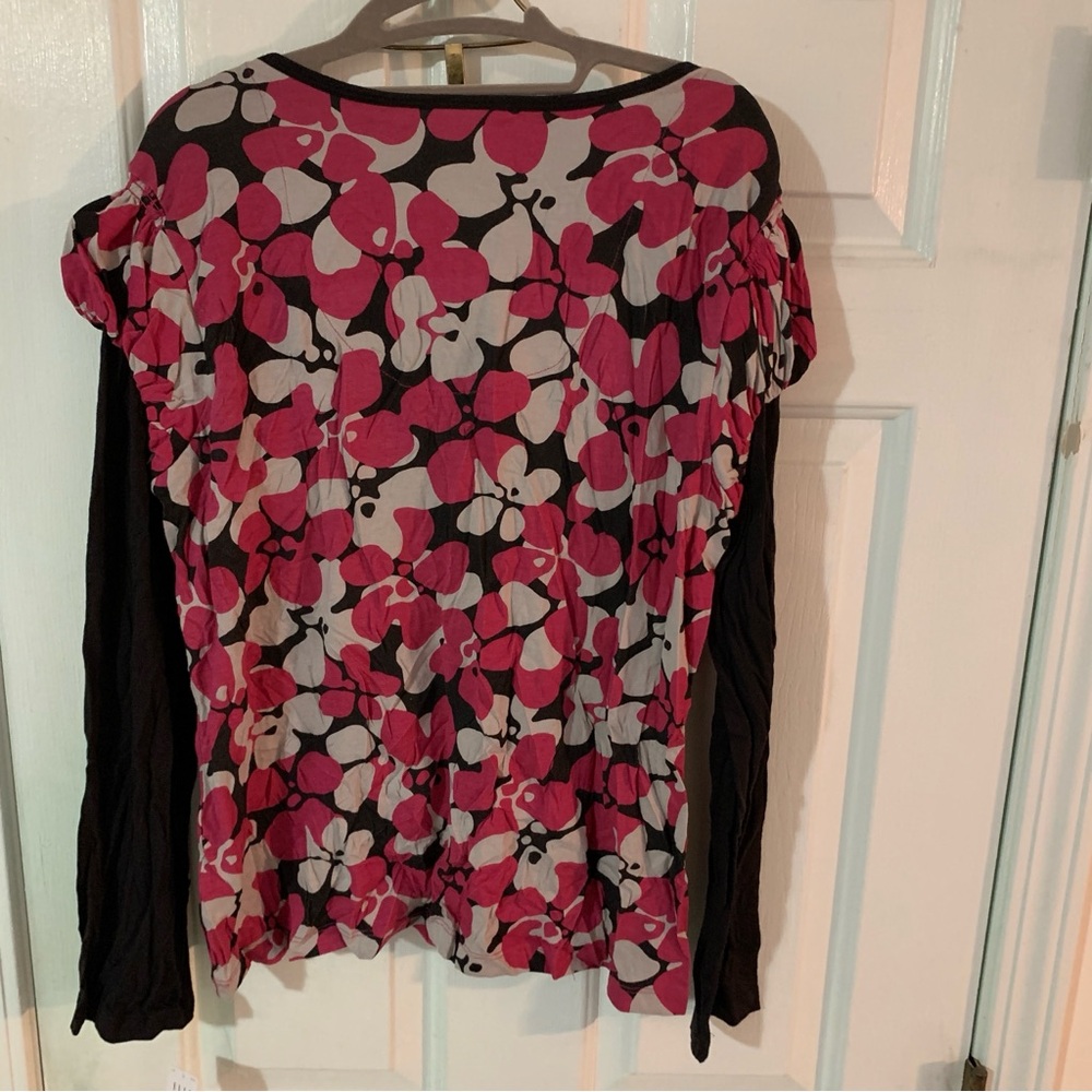 Elle Pink and Black Floral Long Sleeve Top